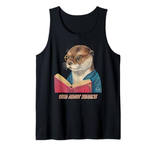 Wild About Reading Otter Wearing Glasses Design Tank Top