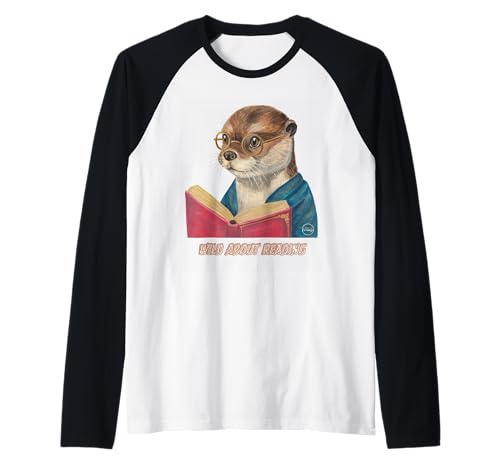 Wild About Reading Otter Wearing Glasses Design Raglan Baseball Tee