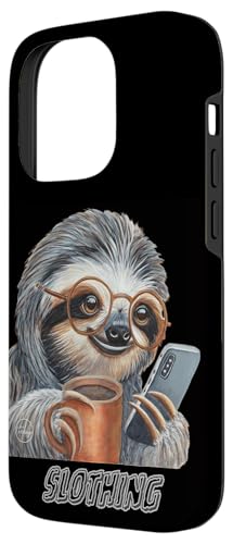 Slothing, Sloth Phone Scrolling Coffee Animal Relaxed Vibes Case for iPhone