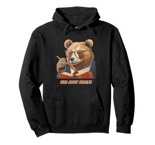 Bear Reading Book Glasses Library Zoo Teacher School Animal Pullover Hoodie