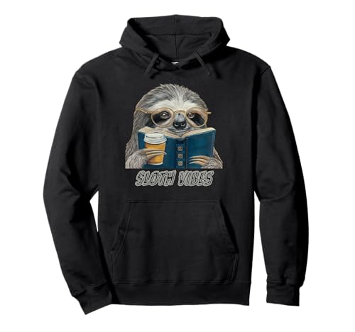 Sloth Vibes Reading Coffee Lover Eyeglass Wearing Animal Pullover Hoodie