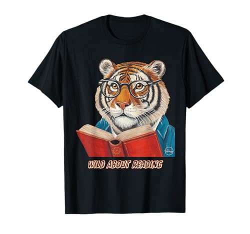 Tiger Reading Book Wearing Glasses Library Animal T-Shirt