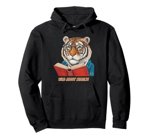 Tiger Reading Book Wearing Glasses Library Animal Pullover Hoodie