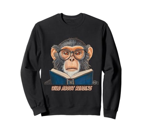 Monkey Reading Book Glasses Library Animal Sweatshirt