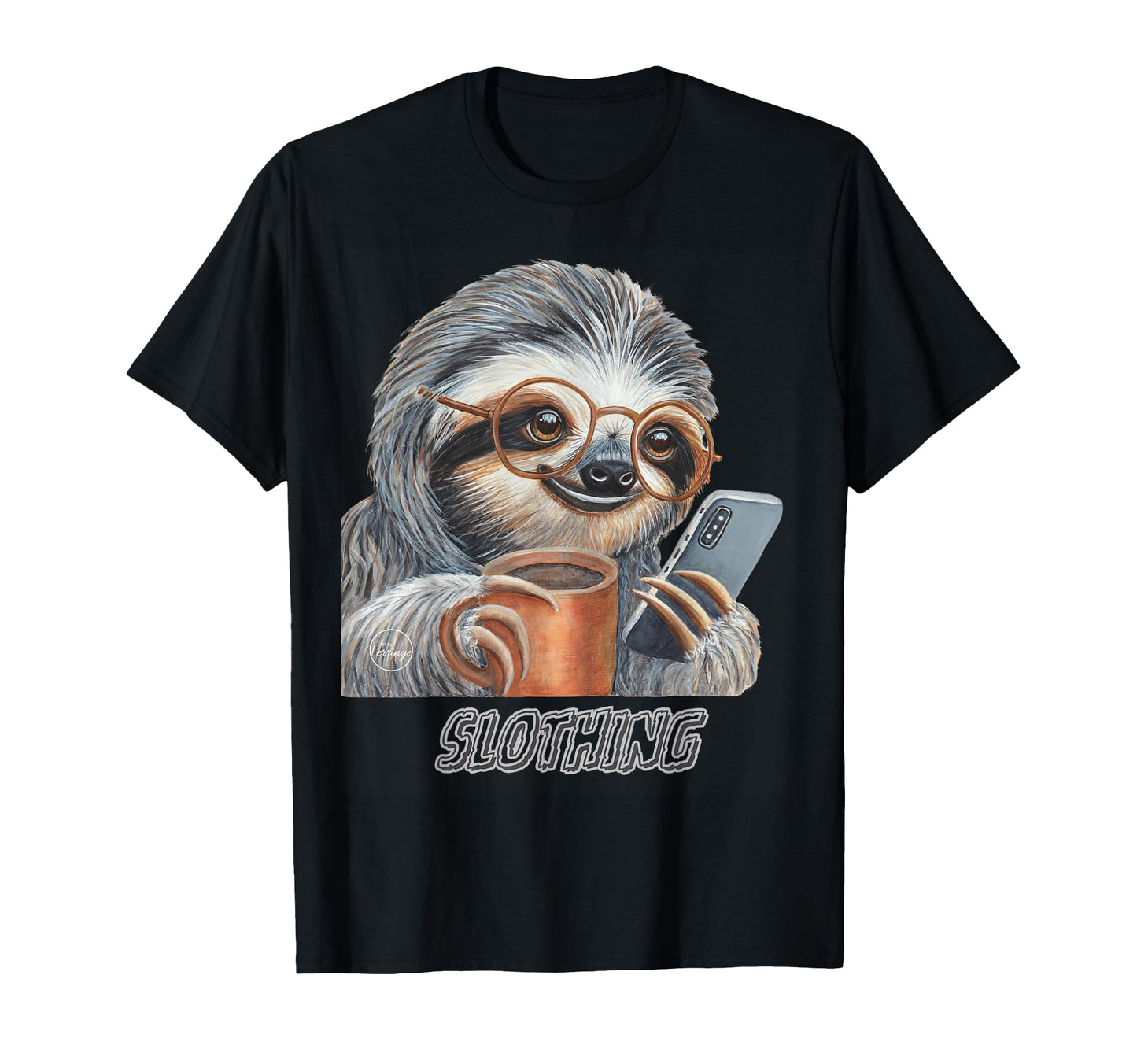 Sloth Phone Scrolling Coffee Animal Vibes T-Shirt