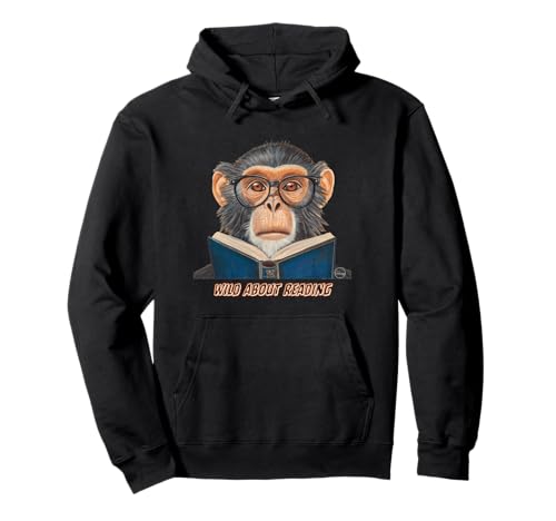Monkey Reading Book Glasses Library Animal Pullover Hoodie