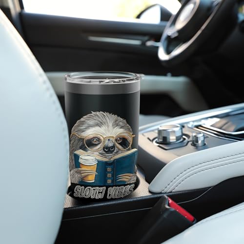 Sloth Vibes Reading Coffee Lover Eyeglass Wearing Animal Stainless Steel Insulated Tumbler