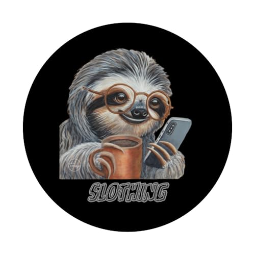 Sloth Phone Scrolling Coffee Animal Vibes PopSockets Adhesive PopGrip