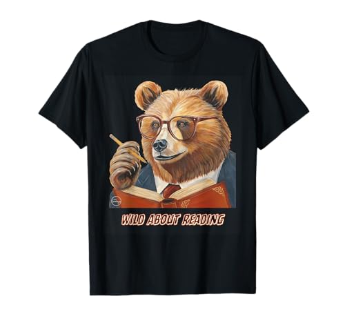 Bear Reading Book Glasses Library Zoo Teacher School Animal T-Shirt