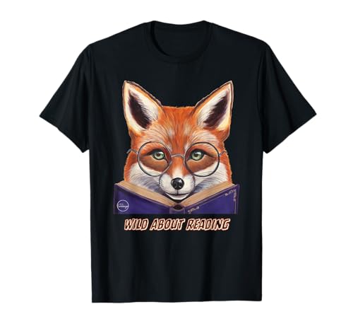 Fox Reading Book Glasses Wearing Animal Library School Zoo T-Shirt