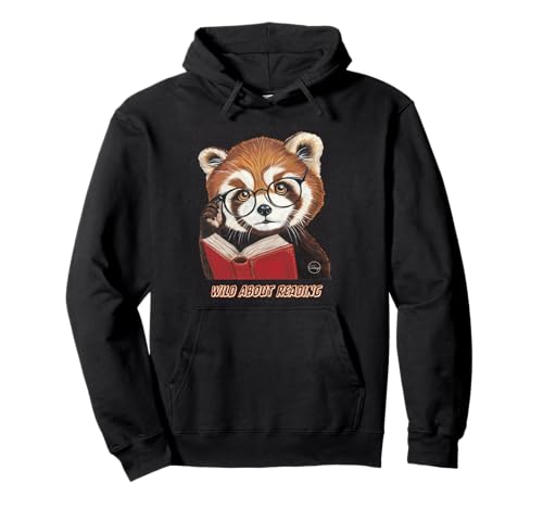 Red Panda Reading Book Lover Glasses Animal Library Pullover Hoodie