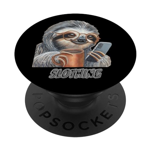 Sloth Phone Scrolling Coffee Animal Vibes PopSockets Adhesive PopGrip