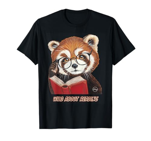 Red Panda Reading Book Lover Glasses Animal Library T-Shirt