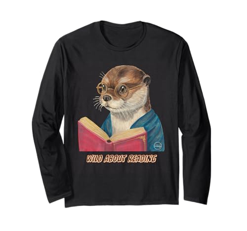 Wild About Reading Otter Wearing Glasses Design Long Sleeve T-Shirt