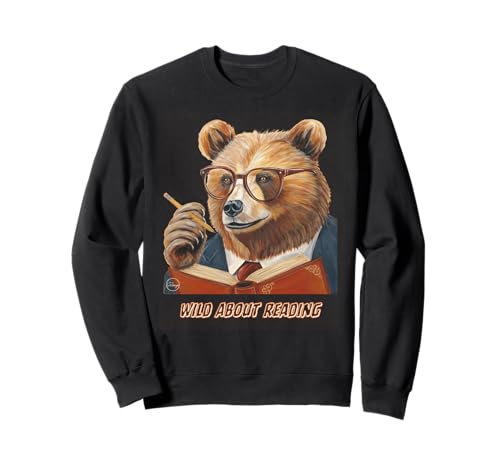 Bear Reading Book Glasses Library Zoo Teacher School Animal Sweatshirt