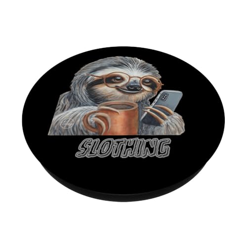 Sloth Phone Scrolling Coffee Animal Vibes PopSockets Adhesive PopGrip
