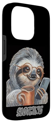 Slothing, Sloth Phone Scrolling Coffee Animal Relaxed Vibes Case for iPhone