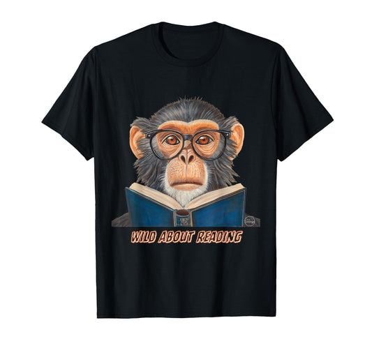 Monkey Reading Book Glasses Library Animal T-Shirt
