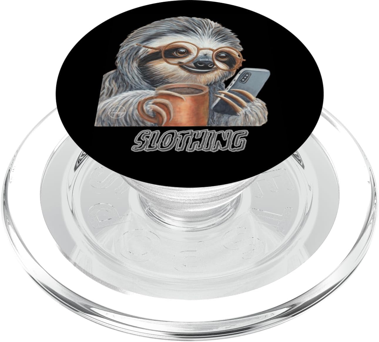 Sloth Phone Scrolling Coffee Animal Vibes PopSockets Adhesive PopGrip