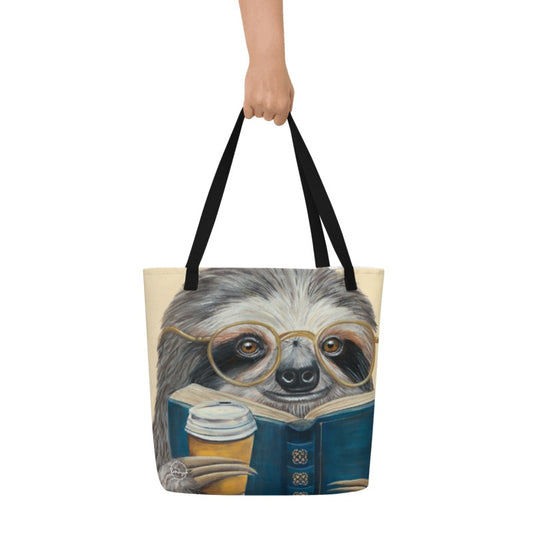 Sloth, the Leisurely Reader Large Tote Bag