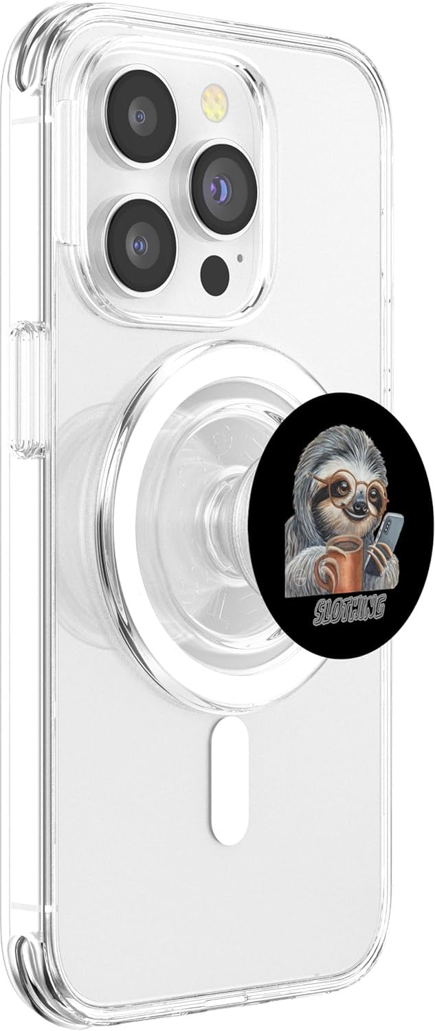 Sloth Phone Scrolling Coffee Animal Vibes PopSockets Adhesive PopGrip