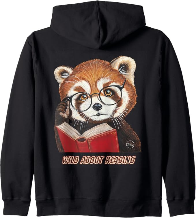 Red Panda Reading Book Lover Glasses Animal Library Zip Hoodie