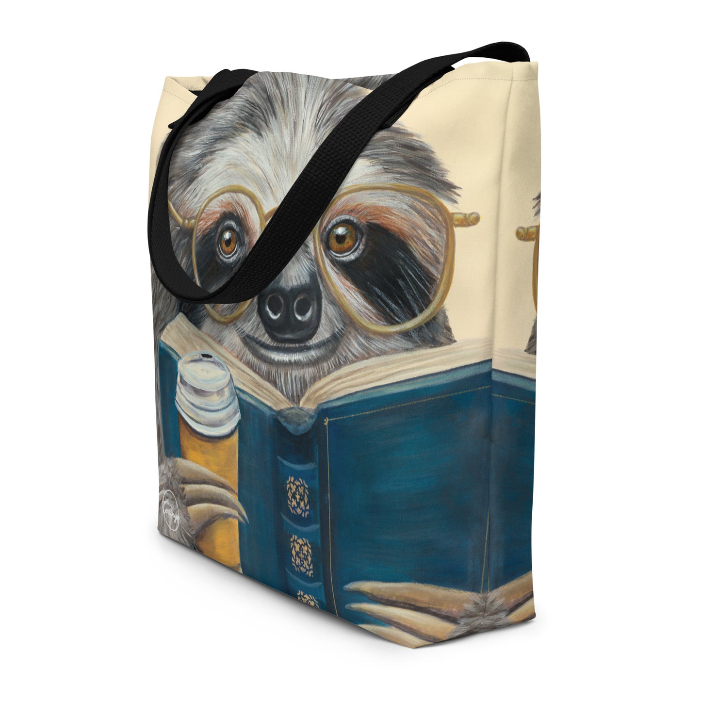 Sloth, the Leisurely Reader Large Tote Bag